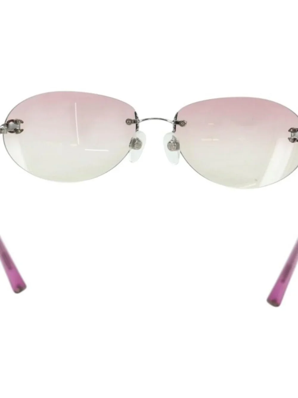 CHANEL Rimless CC Sunglasses metal Purple CC Auth am11594V
